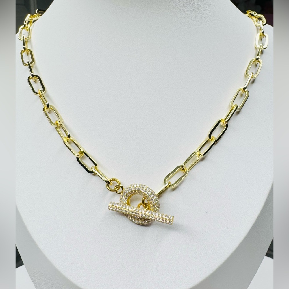 18K Gold & Sterling Chain Necklace with T Bar Closure